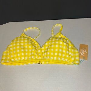 Kona Sol Yellow Gingham Bikini Top Women’s Size Medium 8-10 New NWT Checkered